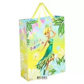 Пакет ламинированный вертикальный "С днем рождения, тебя!", феи: динь динь, 31 х 40 х 11 см