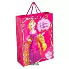 Пакет ламинированный вертикальный "С днем рождения", принцесса: рапунцель, 23 х 27 х 11.5 см