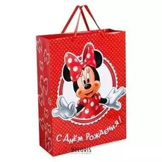 Пакет ламинированный вертикальный "Веселого дня рождения!", минни маус, 23 х 27 х 11.5 см