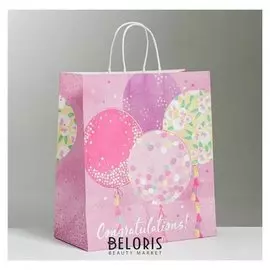 Пакет подарочный крафтовый Congratulations!, 28 × 32 × 15 см