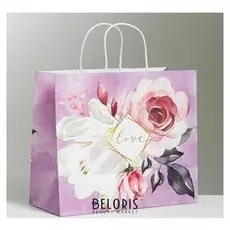 Пакет подарочный крафтовый Love, 32 × 28 × 15 см