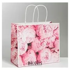 Пакет подарочный крафтовый «Пионы», 25 × 22 × 12 см