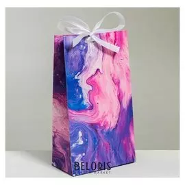 Пакет подарочный с лентой «Мраморные разводы», 13 × 23 × 7 см