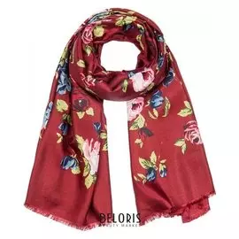 Палантин женский, цвет бордовый/принт цветы, размер 90х180