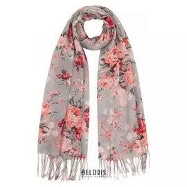 Палантин женский текстильный, цвет серый/цветы, размер 63х180