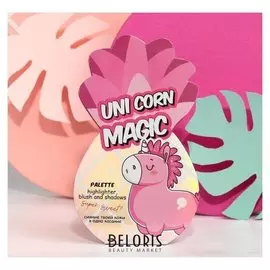 Палетка для макияжа Unicorn Magic, румяна, хайлайтер и тени для век, 4 оттенка