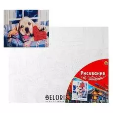 Палитра. холст с красками 30х40 см по номерам, в плёнке «Кокер-спаниель с сердечком»