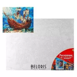 Палитра. холст с красками 40х50 см по номерам, в плёнке «Затонувший корабль на дне»