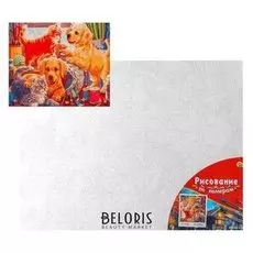 Палитра. холст с красками 40х50 см по номерам, в плёнке «Щенки и котята»