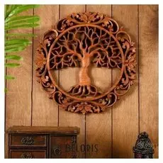 Панно резное дерево "Райское древо" 40х40х2 см