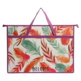 Папка А3 с ручками пластиковая, молния сверху, 470 х 335 х 50 мм, пм-а3-26, «Нежные перья»