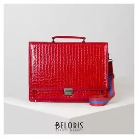 Папка деловая, 2 отдела на клапане, 2 наружных кармана, длинный ремень, цвет ярко-красный