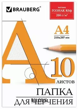 Папка для черчения А4, 10 листов, без рамки, ватман