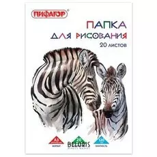 Папка для рисования А3, 20 листов "Зебры"