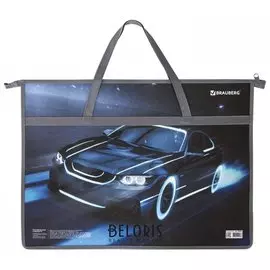 Папка для рисунков и чертежей А3, с ручками, 1 отделение, пластик, цветная печать, молния сверху "Блэк"