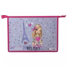 Папка для тетрадей А4, 1 отделение, пластик, молния сверху, "Paris"