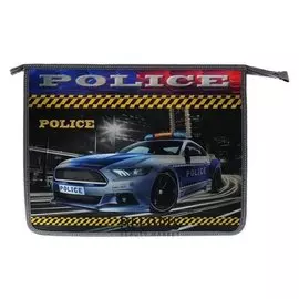 Папка для тетрадей А4, молния сверху, ламинированный металлизированный картон 80 мм, объёмная, для мальчика «Полиция»