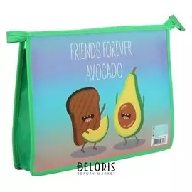 Папка для тетрадей А4, молния сверху, пластик "Хлебушек и авокадо"