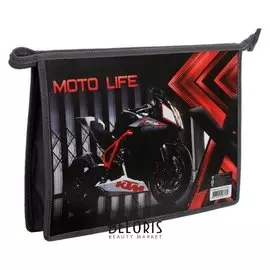 Папка для тетрадей А4, молния сверху, пластик "Красный мото"