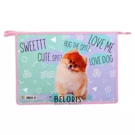 Папка для тетрадей А4, молния сверху, пластик/ламинированный картон, "Шпиц"