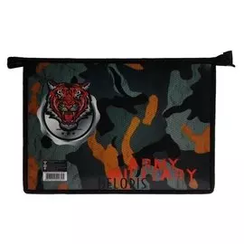 Папка для тетрадей А4, молния сверху, пластиковая, пм-а4-29, «Милитари»