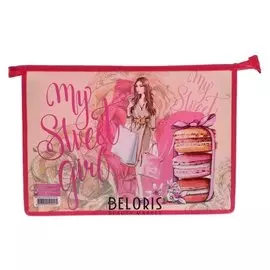 Папка для тетрадей А4, молния сверху, пластиковая, пм-а4-29, «Сладкий день»