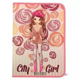 Папка для тетрадей А4 молния вокруг, пластиковая City Girl