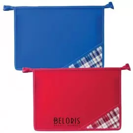 Папка для тетрадей А4, пластик, молния сверху, цветной уголок, клетка