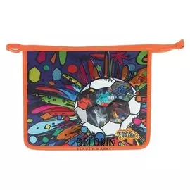 Папка для тетрадей А5, молния сверху, ламинированный картон/пластик, металлизированная, объёмная Звёздный футбол