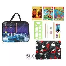 Папка для труда А4 Calligrata «Авто» с наполнением, 13 предметов, с ручками, текстильная, 335 х 260 х 20 мм