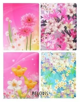 Папка, формат А4, с 30 прозрачными файлами, пластик, «Цветы»