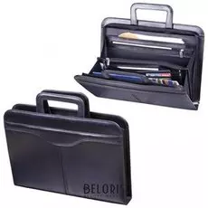 Папка из натуральной кожи на молнии, с выдвижными ручками, 385х280х50, черная