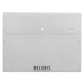 Папка-конверт (Картотека) на кнопке 6 отделений, Devente "Glitter Shine"A4 (320x230 мм), 400 мкм, фактура"песок" с блестками, сверкающий серебристый