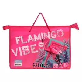 Папка с ручками пластиковая, А4, 335x235x55 мм, «Летний фламинго», ручки-шнурок