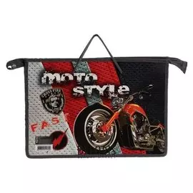 Папка с ручками пластиковая, А4, 335x235x55 мм, «Мото», ручки-шнурок