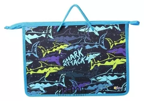 Папка с ручками пластиковая А4, 340 х 245 х 15 мм «Цветные акулы» (Ручки-шнурок)