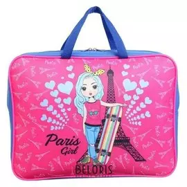 Папка с ручками текстиль А4 80мм 340*260 2ш48 "Девочка со скейтом" (Ручка-тесьма)