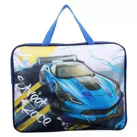 Папка с ручками текстильная А4, 335 х 260 х 55 мм "Синий авто" (Твёрдое дно)