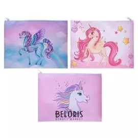 Папка школьная на молнии, формат А5, «Единорог»