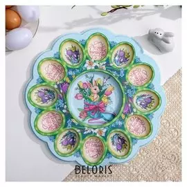 Пасхальная подставка на 12 яиц и кулич «Кролик»