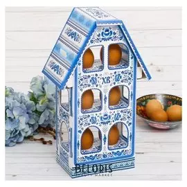 Пасхальная подставка на 6 яиц «Домик. гжель»