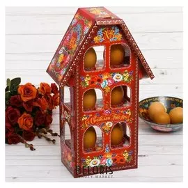Пасхальная подставка на 6 яиц «Домик. жостово»