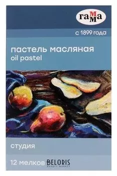 Пастель масляная, набор 12 цветов, гамма "Студия", D-8мм, L-65мм, в картонной коробке