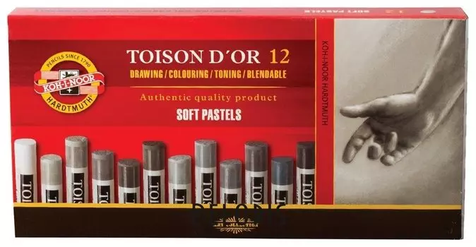 Пастель мягкая художественная Koh-i-noor "Toison D'or", 12 цветов, круглое сечение, оттенки серого
