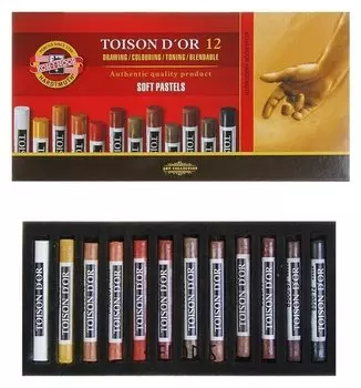 Пастель сухая художественная Soft Koh-i-noor Toison D`or 8522, 12 цветов, градация коричневого