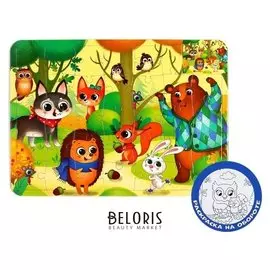 Пазл в рамке Лесные зверята 34 детали + раскраска