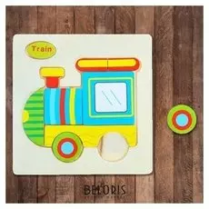 Пазл - вкладыш на деревянном основании "Паровоз", 9 элементов