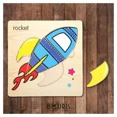 Пазл-вкладыш на деревянном основании Ракета