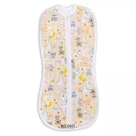 Пеленка-кокон на молнии, интерлок, рост 50-62 см, цвет бежевый принт 1133