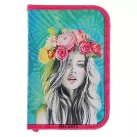 Пенал 1 секция 130 х 200 мм, 2 откидные планки, тканевый "Девушка в джунглях"